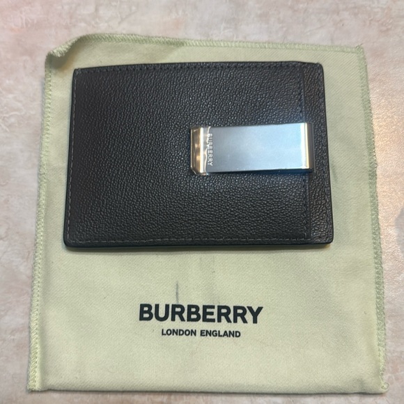Burberry, Chase Money Clip Wallet Card Case Embossed Logo, Charcoal Grey - Picture 6 of 9